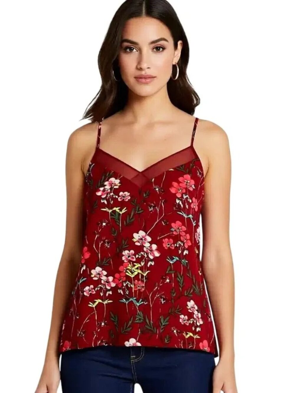 NWOT Vintage Express Red Floral V-Neck Spaghetti Strap Camisole